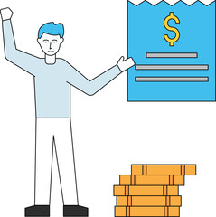 The boy is pointing to the dollar receipt.