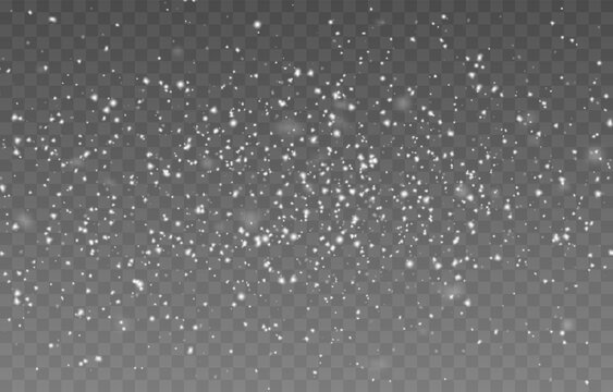 Vector snow on isolated transparent background. Snow png, snowflakes png. Snowfall, blizzard, winter. Snowy or Christmas background.