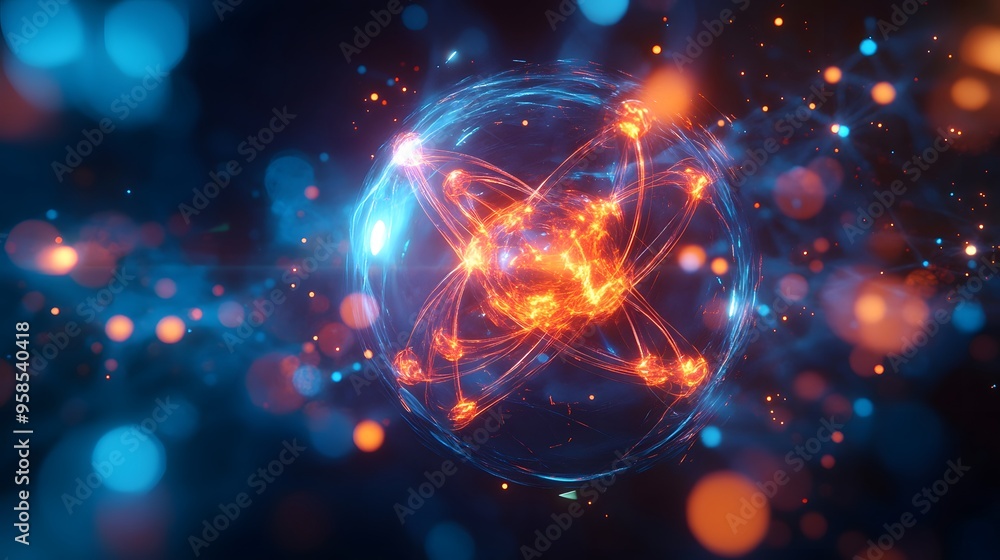 Poster 37. sci-fi inspired rendering of a mineral atom with radiant, pulsating molecular structures