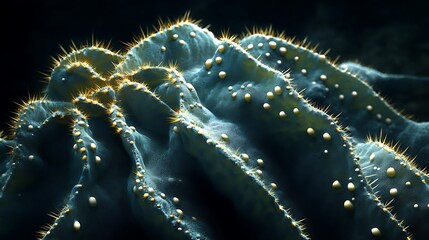 Textured Beauty of Astrophytum Cactus - Close-up with Side Lighting on Dark Background