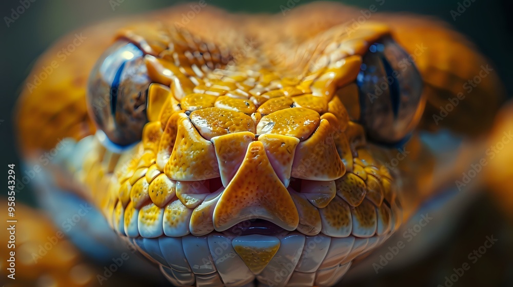 Aufkleber extreme close-up macro photography of python or boa constrictor face with golden scales and piercing