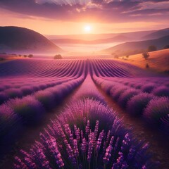 Peaceful Lavender Field at Sunrise