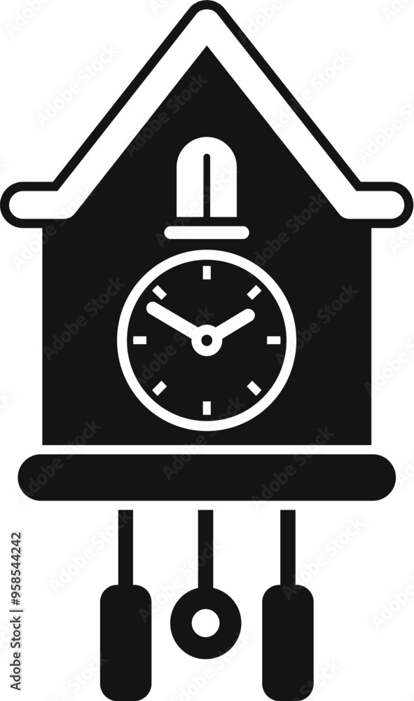 Poster cuckoo clock icon showing time, isolated on a white background in a simple black and white minimalis