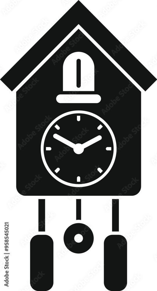 Poster simple icon of a cuckoo clock with its pendulum swinging, representing the passage of time