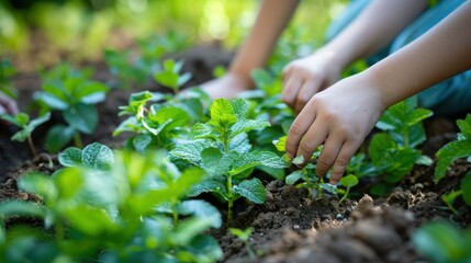 People plant cabbage flowers in a beautiful garden.