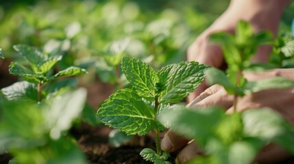 People plant cabbage flowers in a beautiful garden.