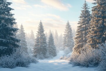 Winter background with snowy spruce