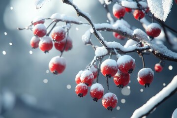 Ashberry on snowy tree branch