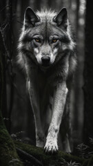 Lone wolf in a dense forest