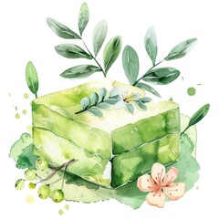 Organic Wellness: Handmade Natural Soap with Watercolor Illustration on White Background