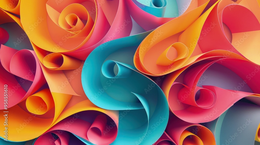 Canvas Prints a whimsical paper background with spirals and curls of brightly colored paper, creating an illusion 