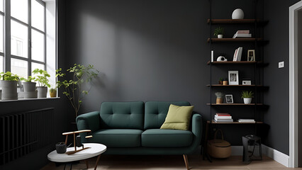 Fototapeta premium A vibrant and stylish living room featuring modern decor, colorful accents, and unique design elements for a fresh and lively atmosphere.