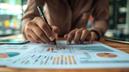 Entrepreneur reviewing a business plan with a focus on company milestones and goals Business plan presentation