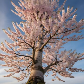 Beautiful cherry tree with tender flowers. Amazing spring blossom