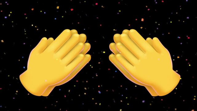 illustration of two pairs of cartoon hands clapping on a dark background with confetti spray