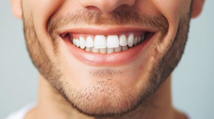 Fototapeta premium Detailed image of young man smiling with perfect white teeth
