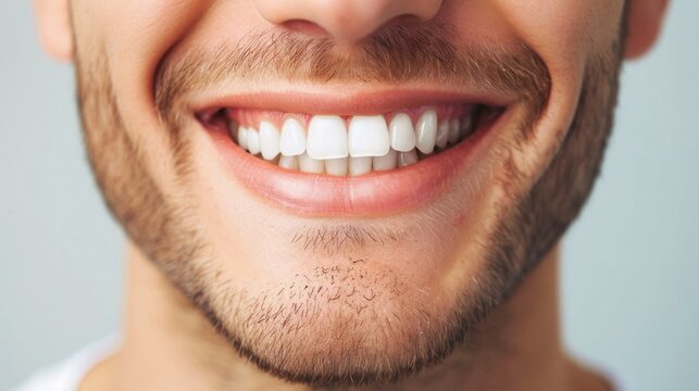 Detailed image of young man smiling with perfect white teeth