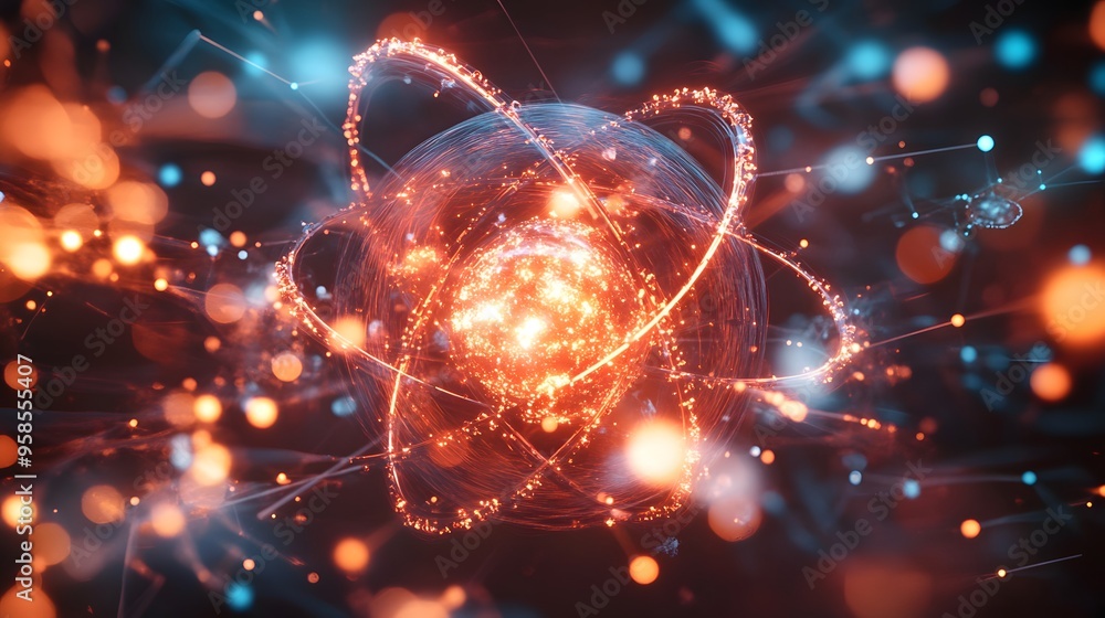 Poster 91. glowing close-up of a dangerous atom with intricate, dynamic molecular structures