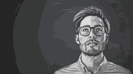 Fototapeta premium Young Funny Man in Glasses Against Chalk Blackboard