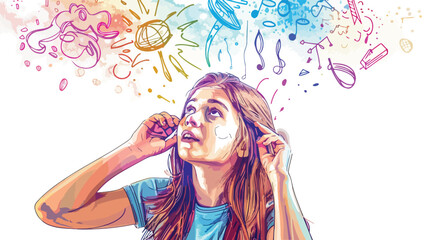 Young Girl Finding Solution Hand-drawn Vector Illustration