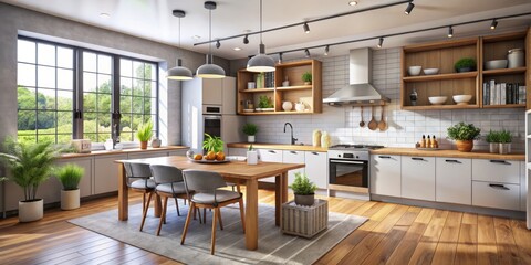 **Version** (generate a modern kitchen with sleek appliances and stylish furniture)