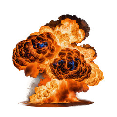 orange incendiary explosion with dark blue smoke isolated on transparent background