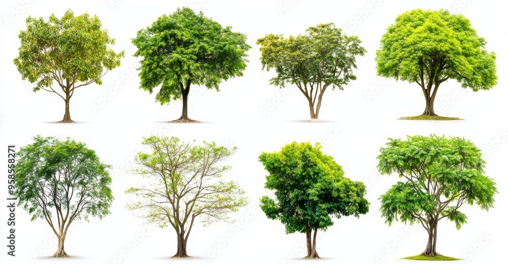 Poster this is a collection of beautiful 3d trees isolated on a transparent png, ideal for visualized archi