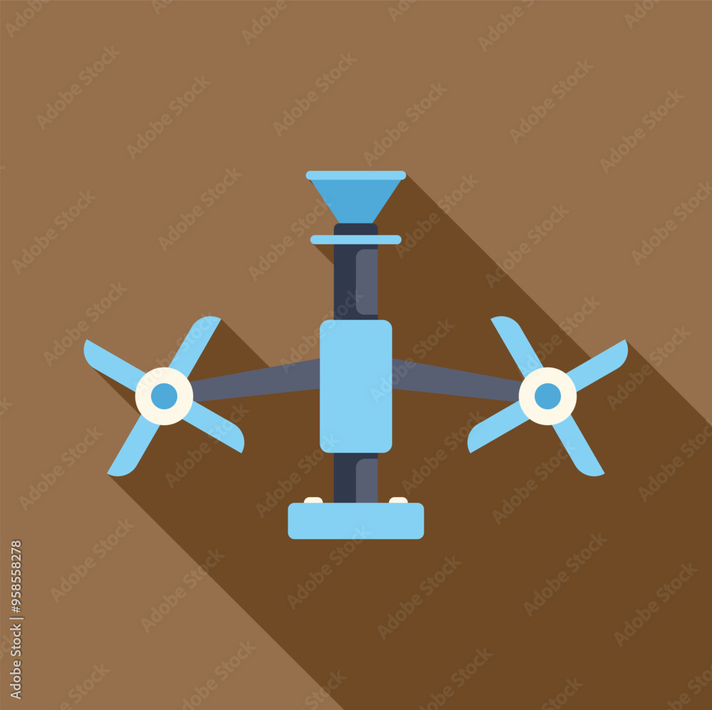 Poster simple icon of a delivery drone transporting a package, with a long shadow on a brown background