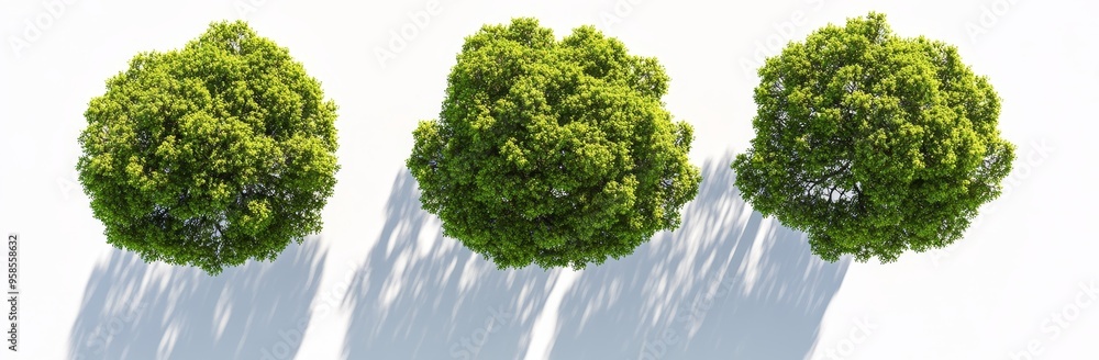 Poster an isolated 3d illustration of a tree with a shadow under it, top view, isolated on a transparent ba