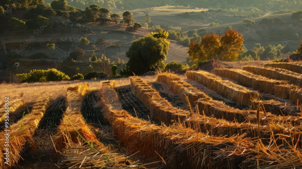 Wall mural spain, wicker cultivation in canamares in autumn