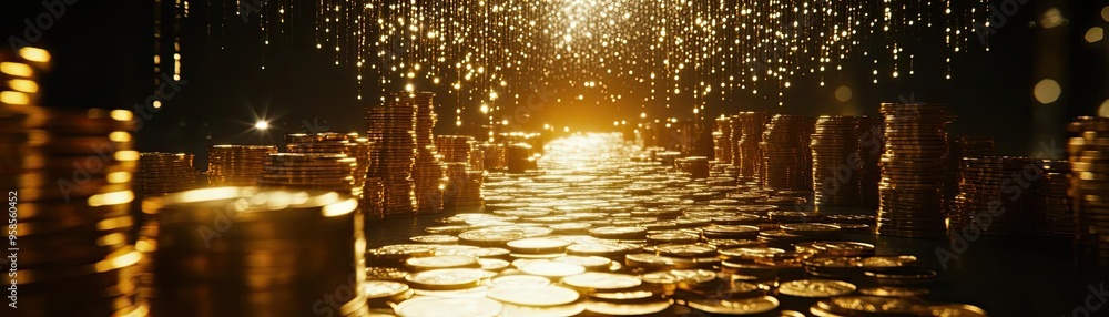 Aufkleber a stunning scene of golden coins shining under soft light, creating a sense of wealth and abundance 