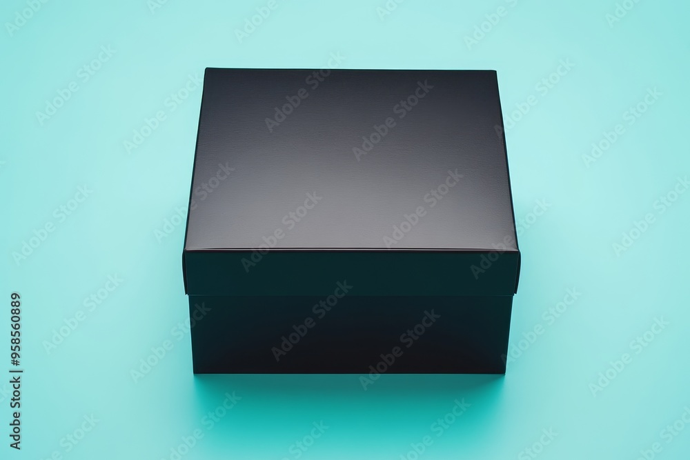 Poster with a white background and a small black square in the middle, this design emphasizes simplicity an