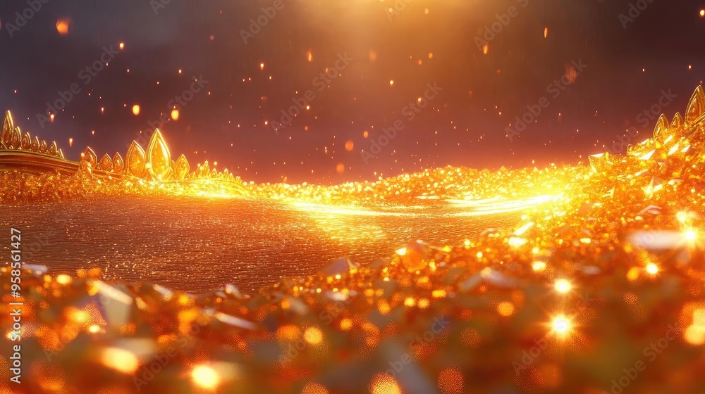 Poster a mesmerizing landscape of shimmering golden lights, creating an enchanting atmosphere of warmth and