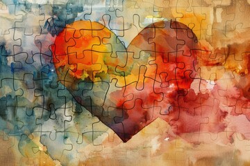 Naklejka premium Symbol of Love: Abstract Puzzle Heart Artwork in Watercolor Design