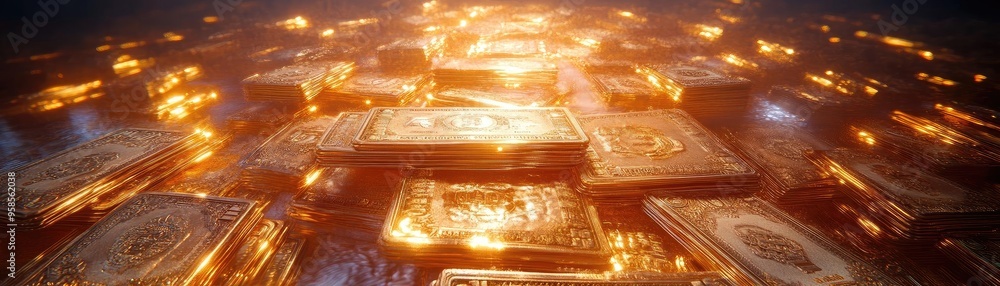 Aufkleber a mesmerizing scene of illuminated treasure books creating an enchanting atmosphere of wealth and my
