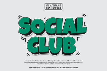 Editable text effect Social Club 3d cartoon template style modern premium vector