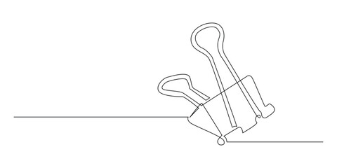 continuous line of binder clips.drawing of one line of paper binder clips.minimal lines.single line vector illustration.isolated white background