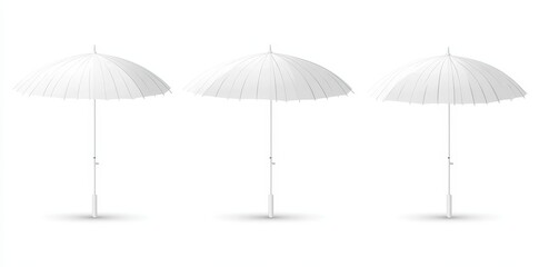 Obraz premium An open and folding collection of white umbrellas and parasols in various positions. 3D rendering.
