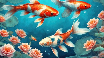 Naklejka premium Beautiful illustration of koi carp in water