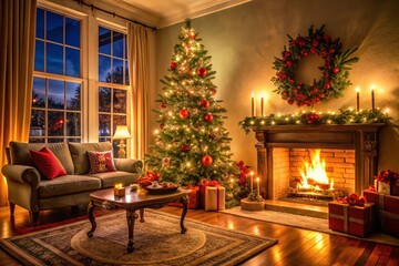Fireplace with christmas decorations