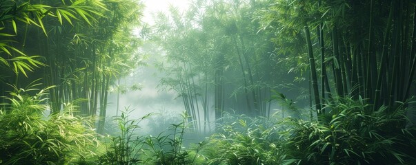 Fototapeta premium Wispy bamboo grove in Asian garden, 4K hyperrealistic photo