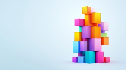 Obraz premium Intricate tower of colorful bricks forming abstract geometric shapes, clean background, modern design aesthetic