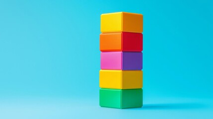 Minimalist composition of stacked toy bricks, representing creativity and play on a clean, blue background