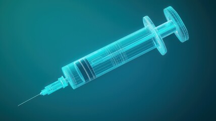 A futuristic digital rendering of a syringe with a glowing effect, perfect for healthcare and medical technology themes.