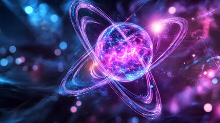 26. Digital image of a mineral-rich atom with swirling, glowing molecular bonds