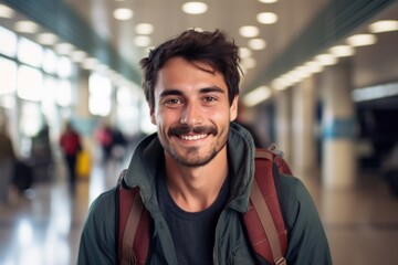 Obraz premium Mexican man backpacker photography standing portrait.