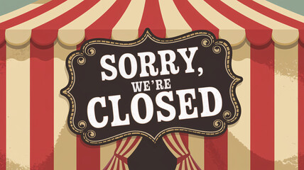 Charming "Sorry We're Closed" sign in a Zen garden with a raked sand pattern, smooth stones, bamboo accents, and a small traditional Japanese tea house, creating a serene and minimalist atmosphere.

