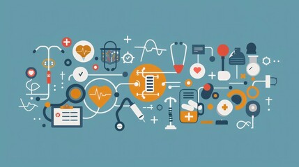 Illustration of healthcare consulting services with medical icons and symbols. 