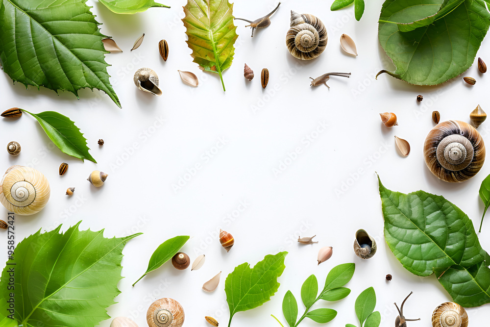 Wall mural Green leaves border isolated on white background ,Frame from green leaves of Silver Maple tree , yellow leaves isolated on white background