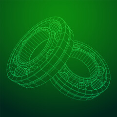 Roller bearing. Circular round rotating bearings used in industry for heavy equipment mechanical work and engineering. Wireframe low poly mesh vector illustration.
